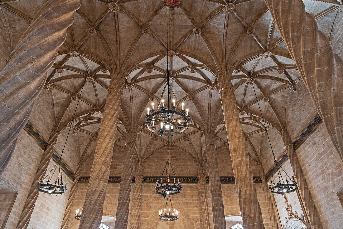 Spain, Valencia, Low angle view of interior of Silk Exchange\n