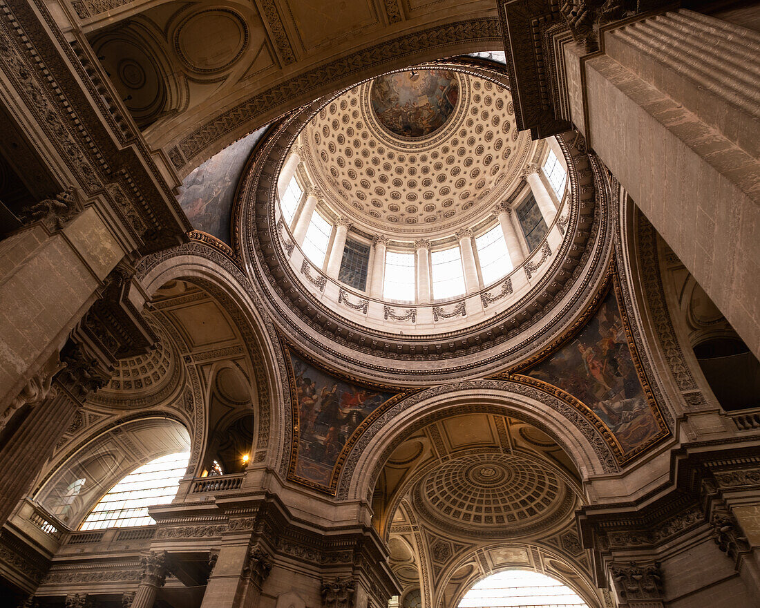 France, Paris, Low angle view of decorative dome in pantheon \n