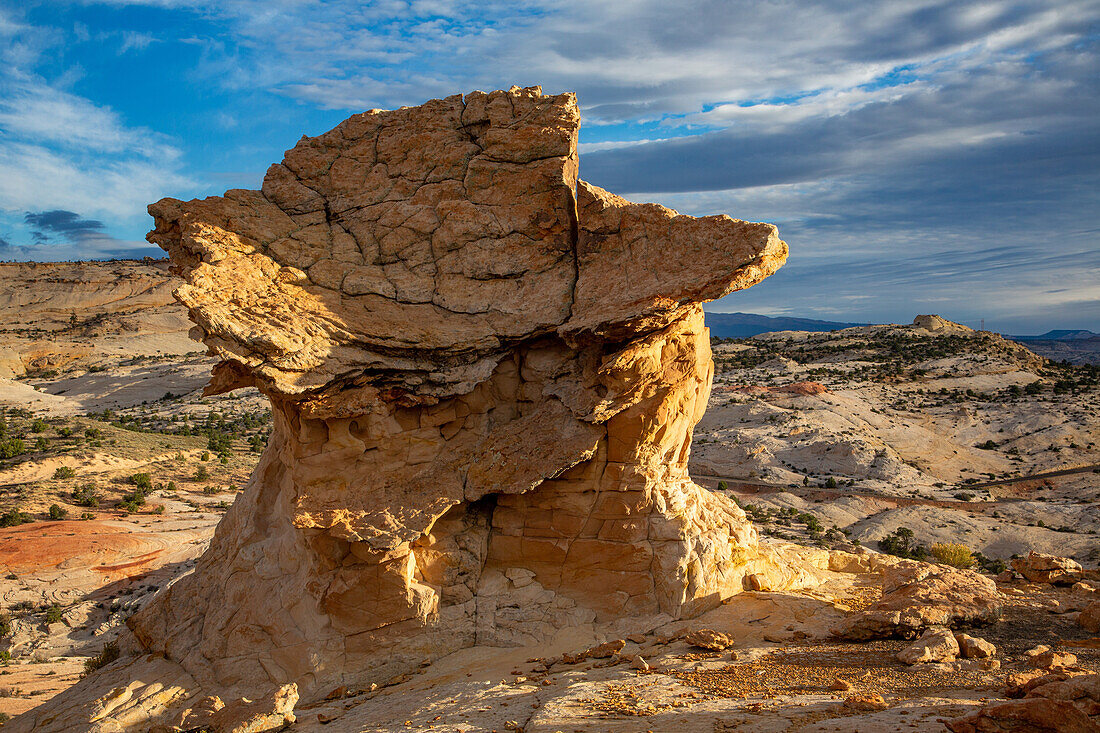 A Navajo sandstone hoodoo shaped like a griffin or a dragon in the Grand Staircase-Escalante National Monument in Utah.\n