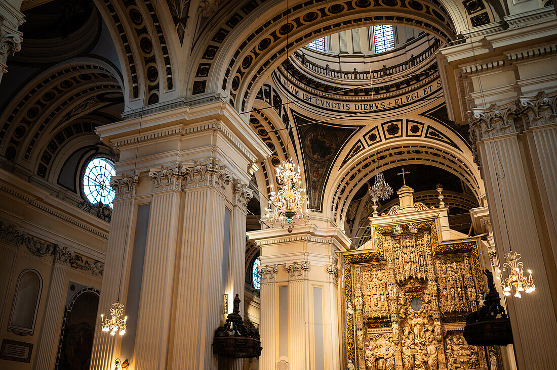 Cathedral-Basilica of Our Lady of the Pillar during The Offering of Flowers to the Virgen del Pilar, the most important and popular event of the Fiestas del Pilar held on Hispanic Day, Zaragoza, Spain\n