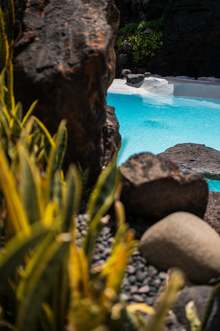 Jameos del Agua is a series of lava caves and an art, culture and tourism center created by local artist and architect, Cesar Manrique, Lanzarote, Canary Islands, Spain\n