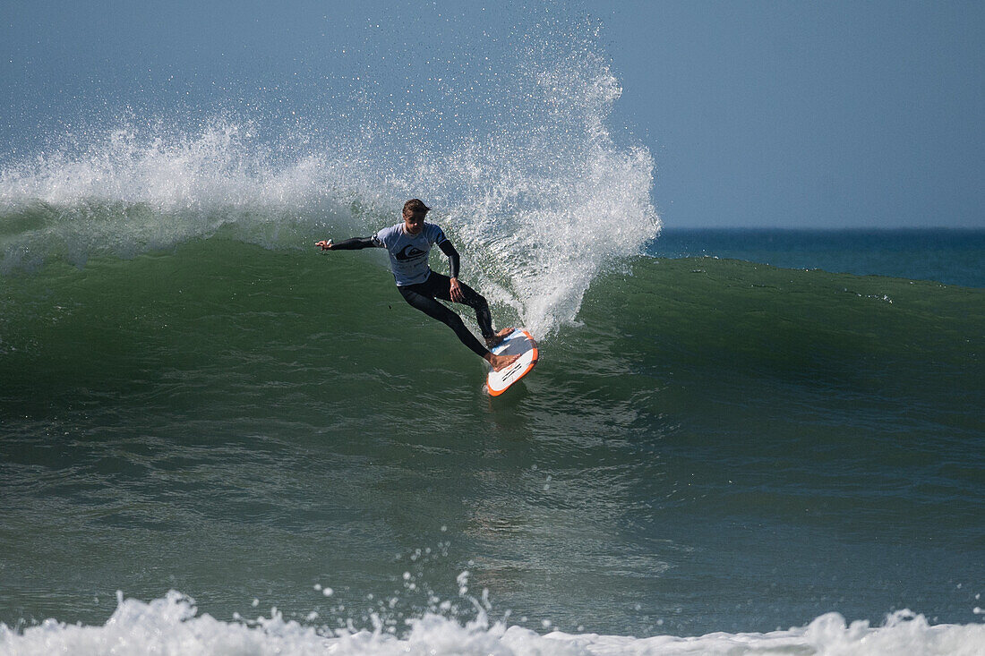 Local French surfer Sam Piter at Quiksilver Festival celebrated in Capbreton, Hossegor and Seignosse, with 20 of the best surfers in the world hand-picked by Jeremy Flores to compete in south west of France.\n