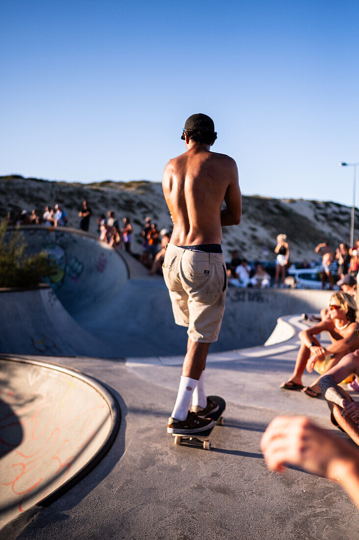 Skate event at Seignosse le Penon skatepark during Quiksilver Festival celebrated in Capbreton, Hossegor and Seignosse, with 20 of the best surfers in the world hand-picked by Jeremy Flores to compete in south west of France.\n