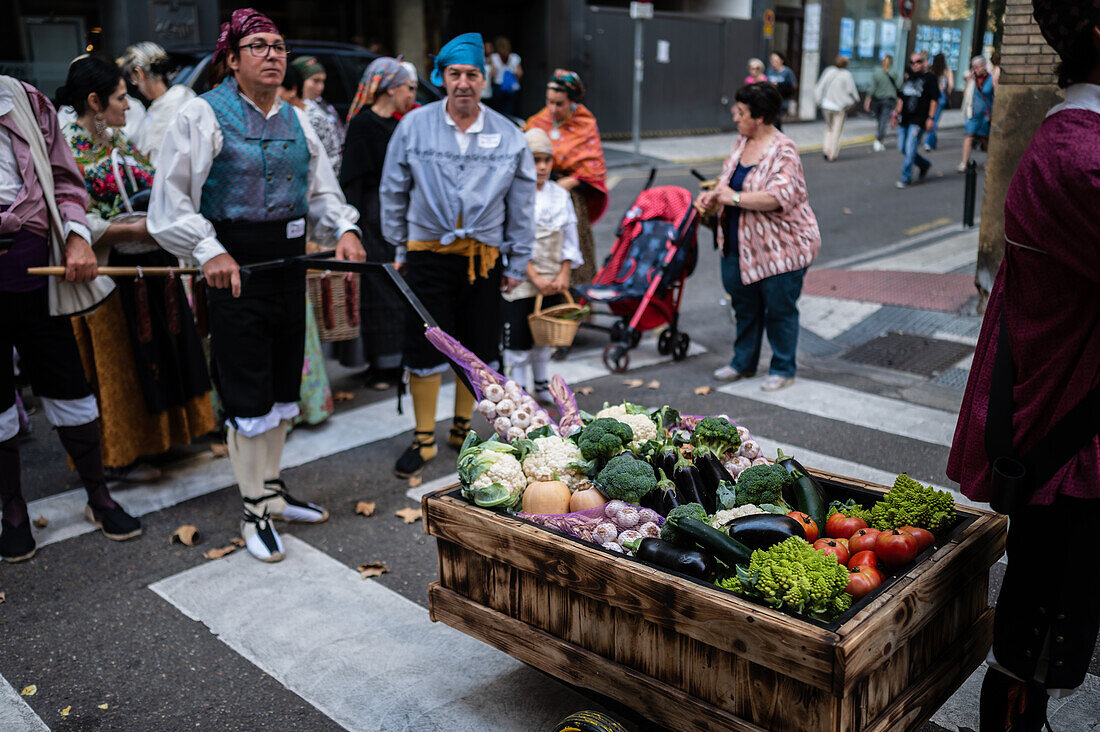 The Offering of Fruits on the morning of 13 October during the Fiestas del Pilar, Zaragoza, Aragon, Spain\n