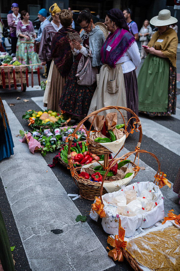 The Offering of Fruits on the morning of 13 October during the Fiestas del Pilar, Zaragoza, Aragon, Spain\n