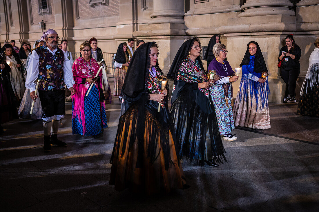 The Glass Rosary parade, or Rosario de Cristal, during the Fiestas del Pilar in Zaragoza, Spain\n