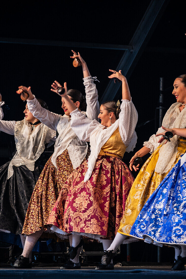 Baluarte Aragones and Raices de Aragon, Aragonese traditional Jota groups, perform in Plaza del Pilar during the El Pilar festivities in Zaragoza, Spain\n