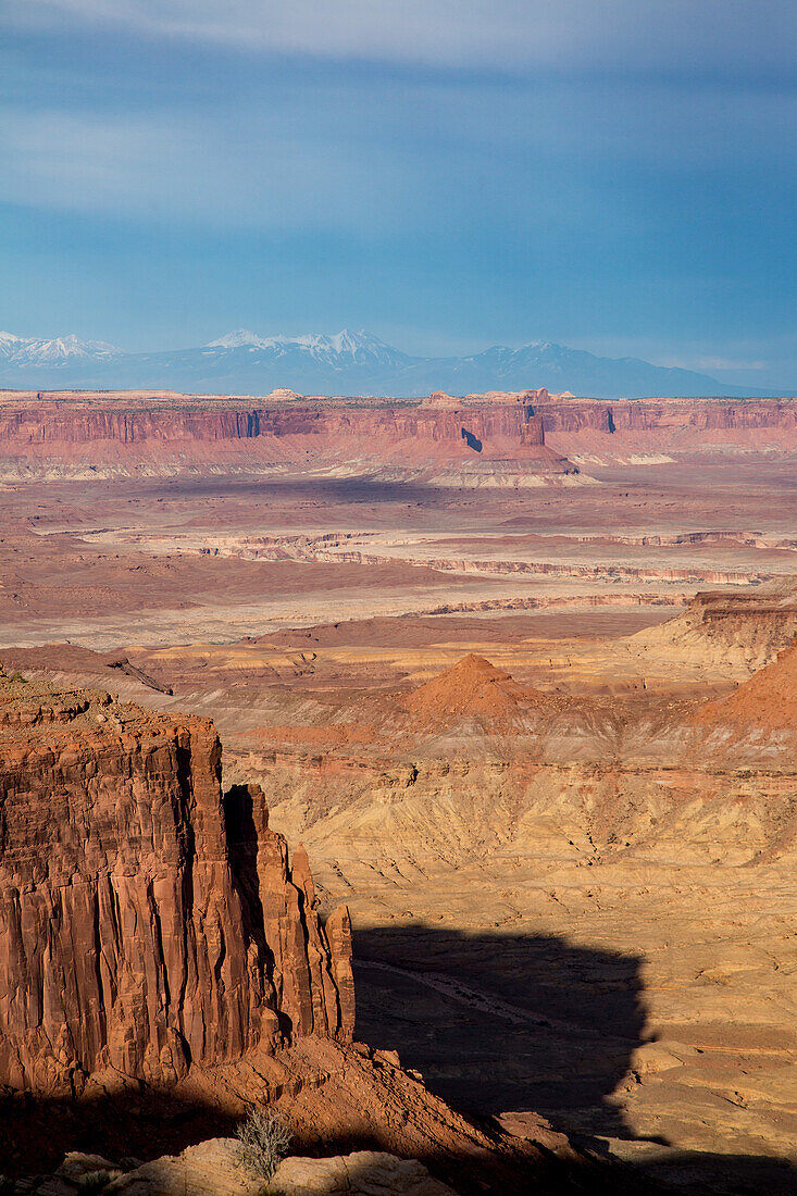 Candlestick Tower across the Green River Basin in Canyonlands National Park from the Orange Cliffs, Glen Canyon National Recreation Area, Utah.\n