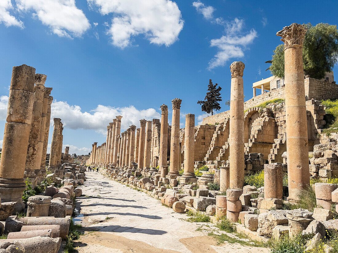 Säulenbogen in der antiken Stadt Jerash, die vermutlich 331 v. Chr. von Alexander dem Großen gegründet wurde, Jerash, Jordanien, Naher Osten