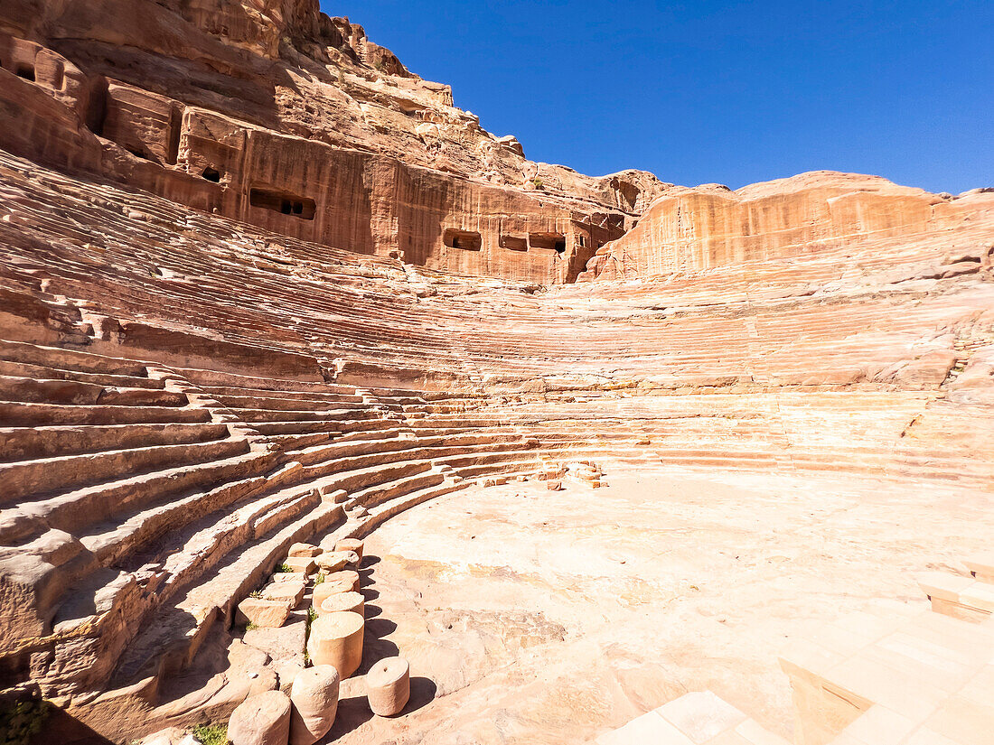 The Theatre, Petra Archaeological Park, UNESCO World Heritage Site, one of the New Seven Wonders of the World, Petra, Jordan, Middle East\n