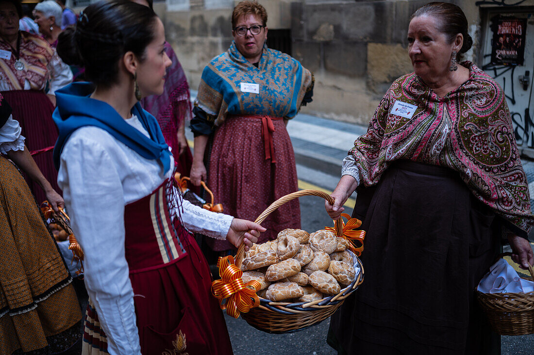 The Offering of Fruits on the morning of 13 October during the Fiestas del Pilar, Zaragoza, Aragon, Spain\n