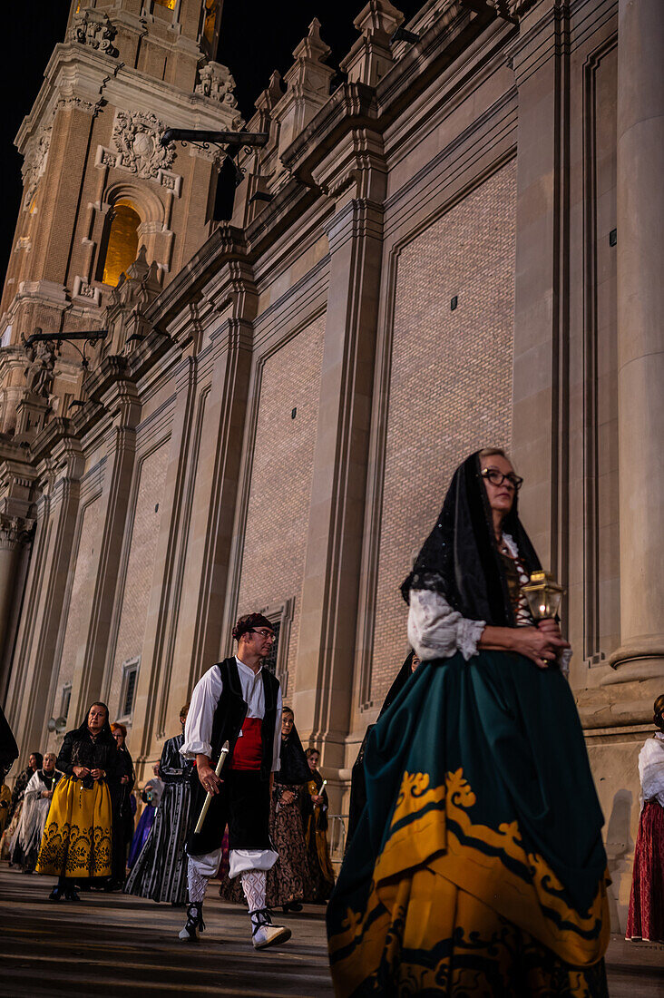 The Glass Rosary parade, or Rosario de Cristal, during the Fiestas del Pilar in Zaragoza, Spain\n