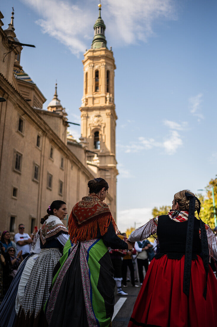 The Offering of Fruits on the morning of 13 October during the Fiestas del Pilar, Zaragoza, Aragon, Spain\n