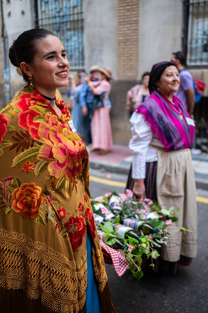 The Offering of Fruits on the morning of 13 October during the Fiestas del Pilar, Zaragoza, Aragon, Spain\n