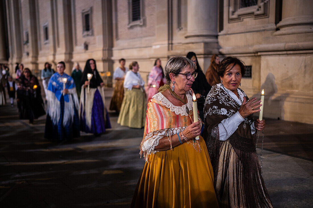 The Glass Rosary parade, or Rosario de Cristal, during the Fiestas del Pilar in Zaragoza, Spain\n