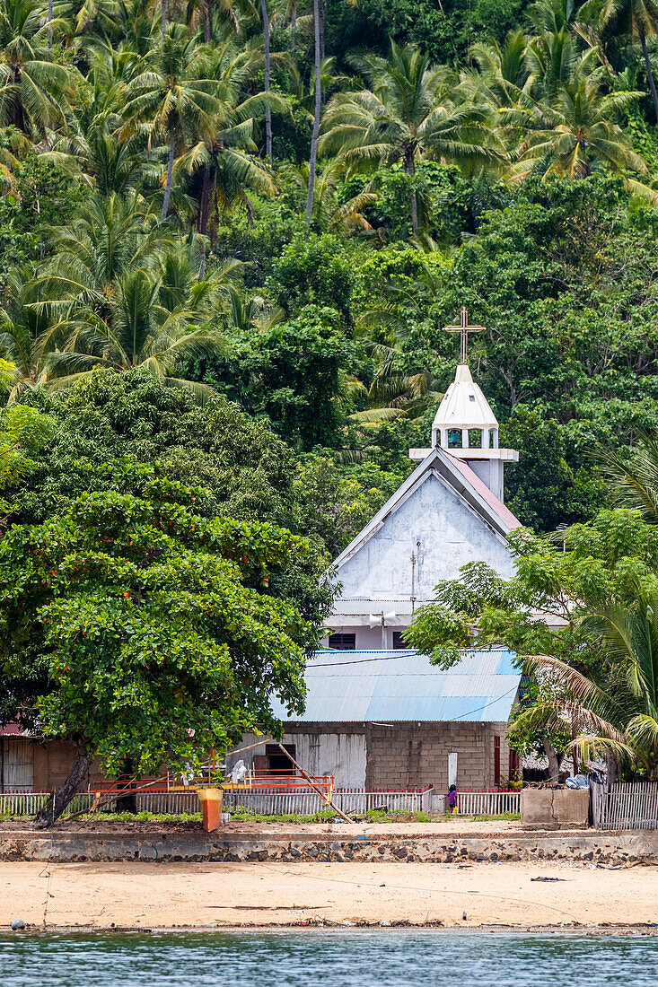 View of a local church on Bangka Island, off the northeastern tip of Sulawesi, Indonesia, Southeast Asia, Asia\n