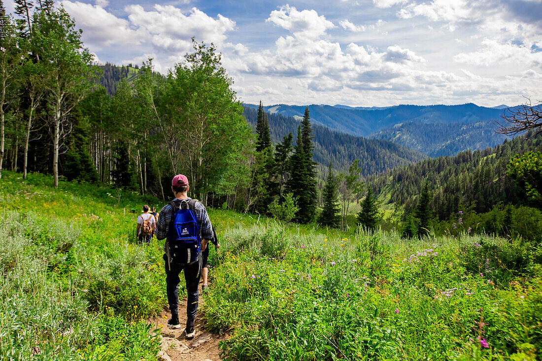 Walkers on Grand Teton National Park trails, Wyoming, United States of America, North America\n