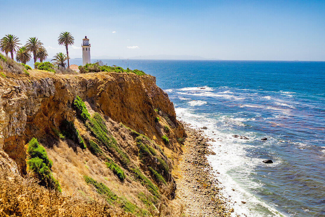 Palos Verdes coast with lighthouse, California, United States of America, North America\n