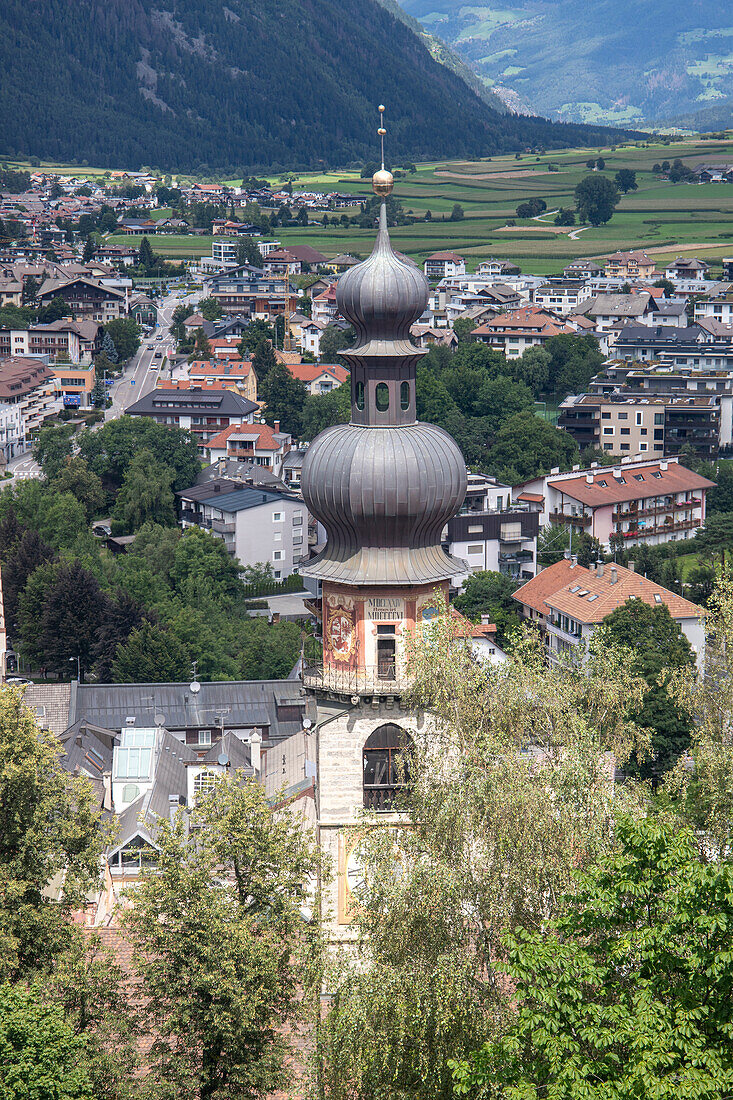 Tower of Church of Santa Katerina, Bruneck, Sudtirol (South Tyrol) (Province of Bolzano), Italy, Europe\n