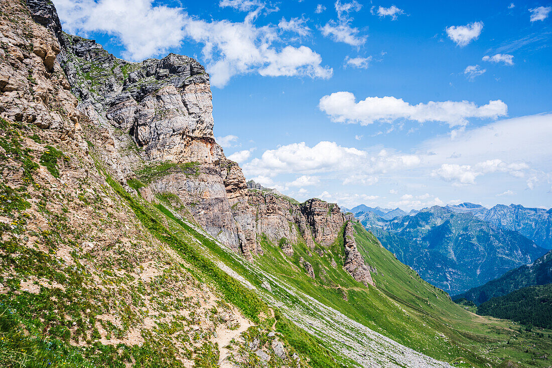 Impressive alpine cliffs of Passo Valtendra (Veglia-to-Devero), Alpe Veglia, Piemonte (Piedmont), Italy, Europe\n