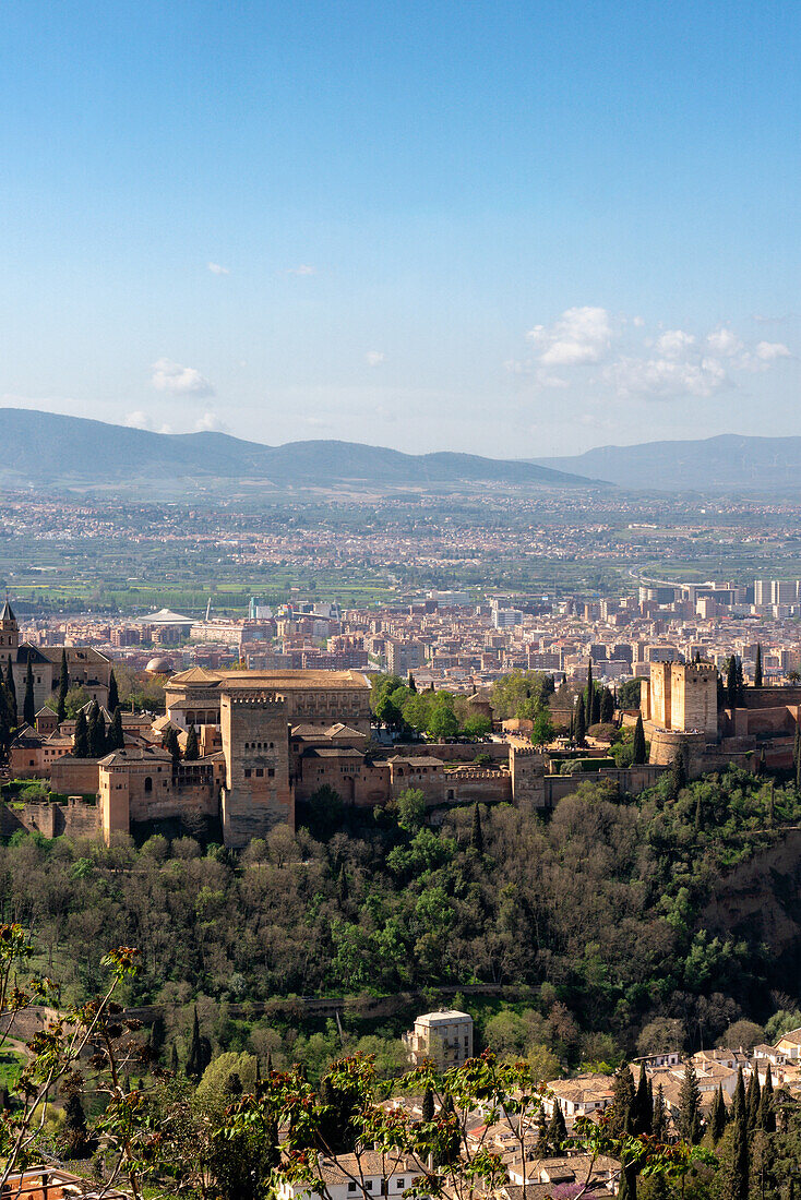 Alhambra Palace, UNESCO World Heritage Site, viewed on a sunny day, Granada, Andalusia, Spain, Europe\n