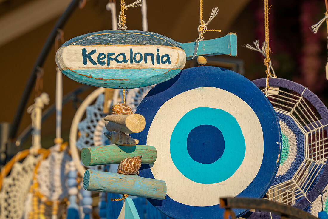 Kefalonia souvenirs in Argostoli, capital of Cephalonia, Argostolion, Kefalonia, Ionian Islands, Greek Islands, Greece, Europe\n
