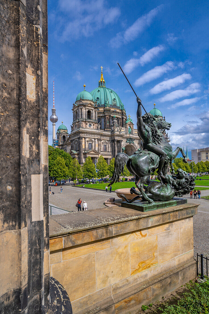 View of Berlin Cathedral from Altes Museum, UNESCO World Heritage Site, Museum Island, Mitte, Berlin, Germany, Europe\n