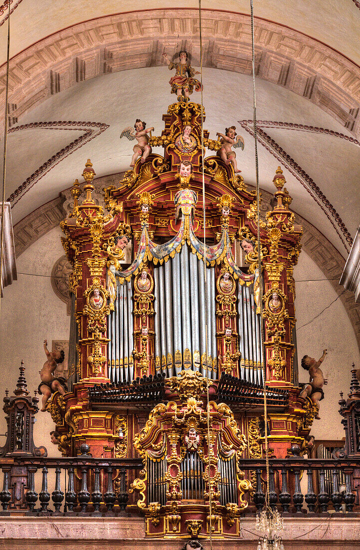 Organ, Church of Santa Prisca de Taxco, founded 1751, UNESCO World Heritage Site, Taxco, Guerrero, Mexico, North America\n