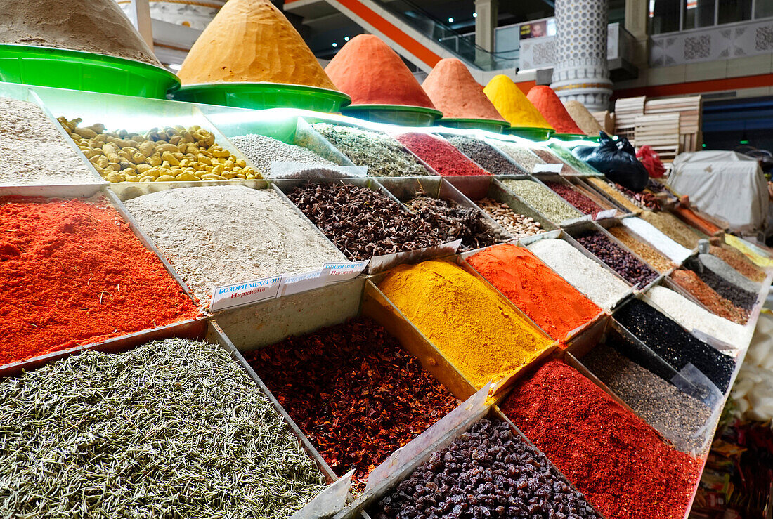 Spices for sale, Central Market, Dushanbe, Tajikistan, Central Asia, Asia\n