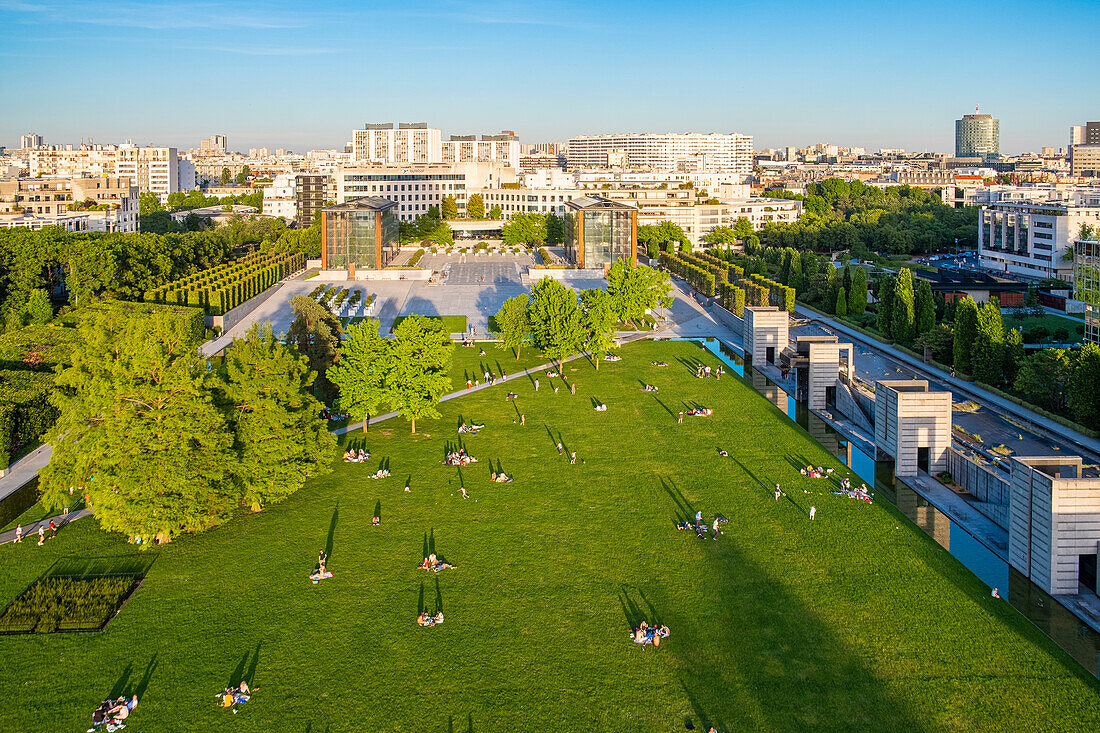 Frankreich, Paris, Andre Citroen Park, vom Fesselballon aus gesehen, (Luftaufnahme)