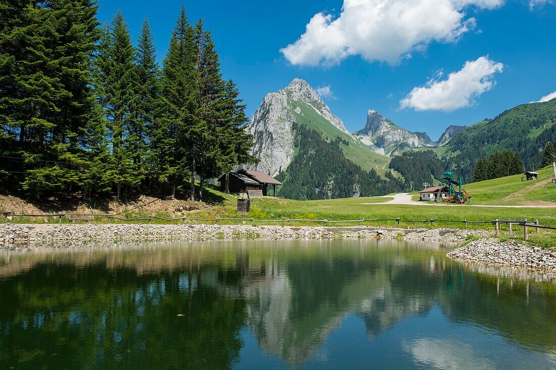 France, Haute Savoie, massif of Chablais, Bernex, Oche and Ocher from Lake of meadow of Richard\n