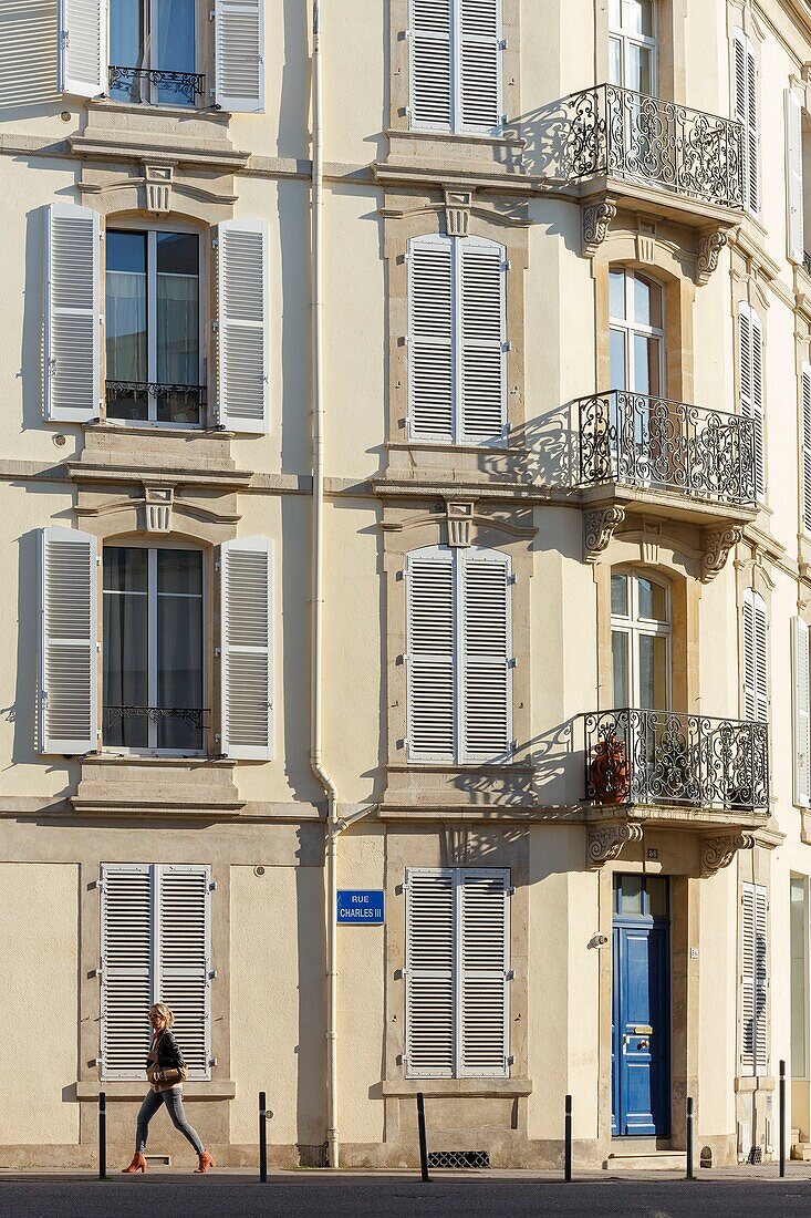 Frankreich, Meurthe et Moselle, Nancy, Fassade eines Wohnhauses in der Rue Charles III