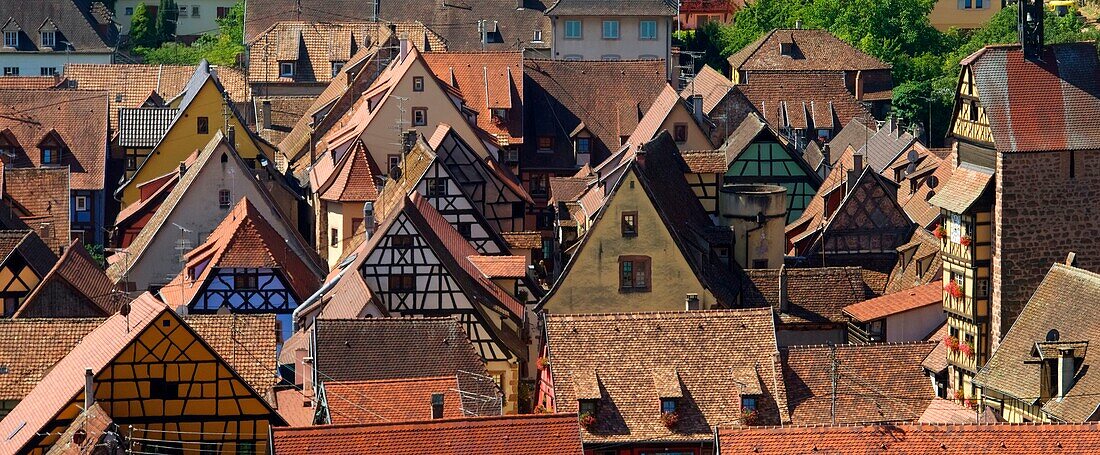 France, Haut Rhin, Alsace Wine Road, Riquewihr village, labelled Les Plus Beaux Villages de France (The Most Beautiful Villages of France), the Dolder, city gate\n