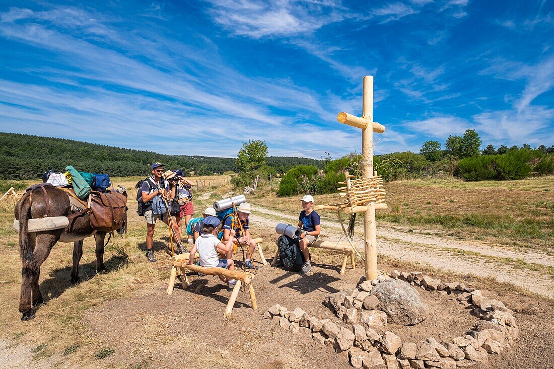 Frankreich, Lozere, Umgebung von Saint-Alban-sur-Limagnole, Wanderung entlang der Via Podiensis, einer der französischen Pilgerwege nach Santiago de Compostela oder GR 65