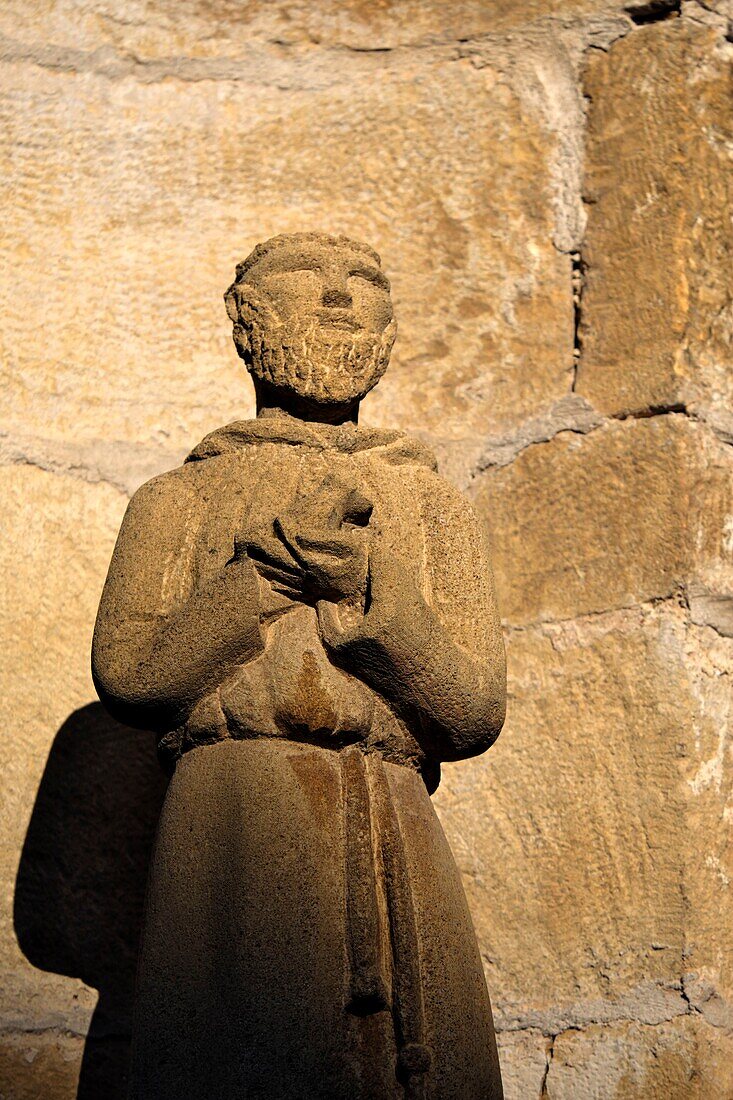 France, Jura, Nozeroy, Grande Rue, former convent of the Cordeliers, facade, corner statue\n