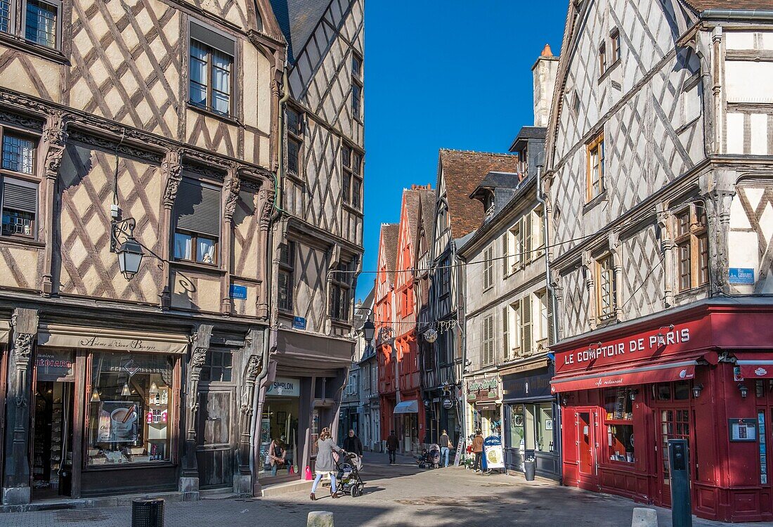 France, Cher, Bourges, place Gordaine, half-timbered houses\n