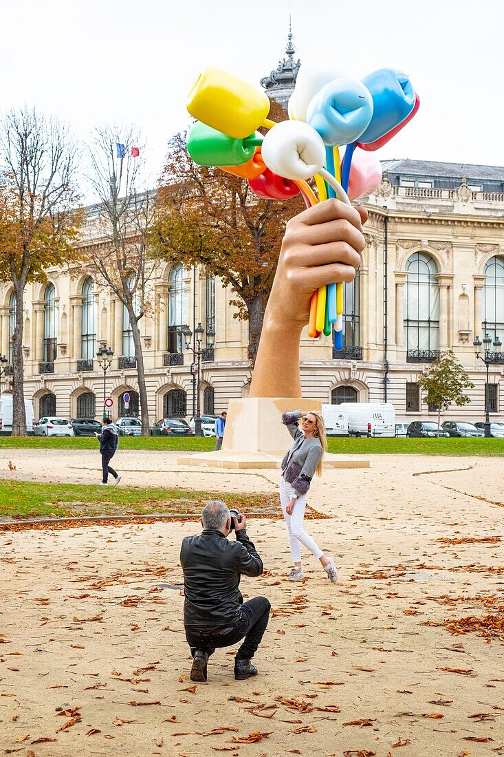 France, Paris, Petit Palais garden, Bouquet of Tulips by Jeff Koons, inaugurated on 04/10/2019\n