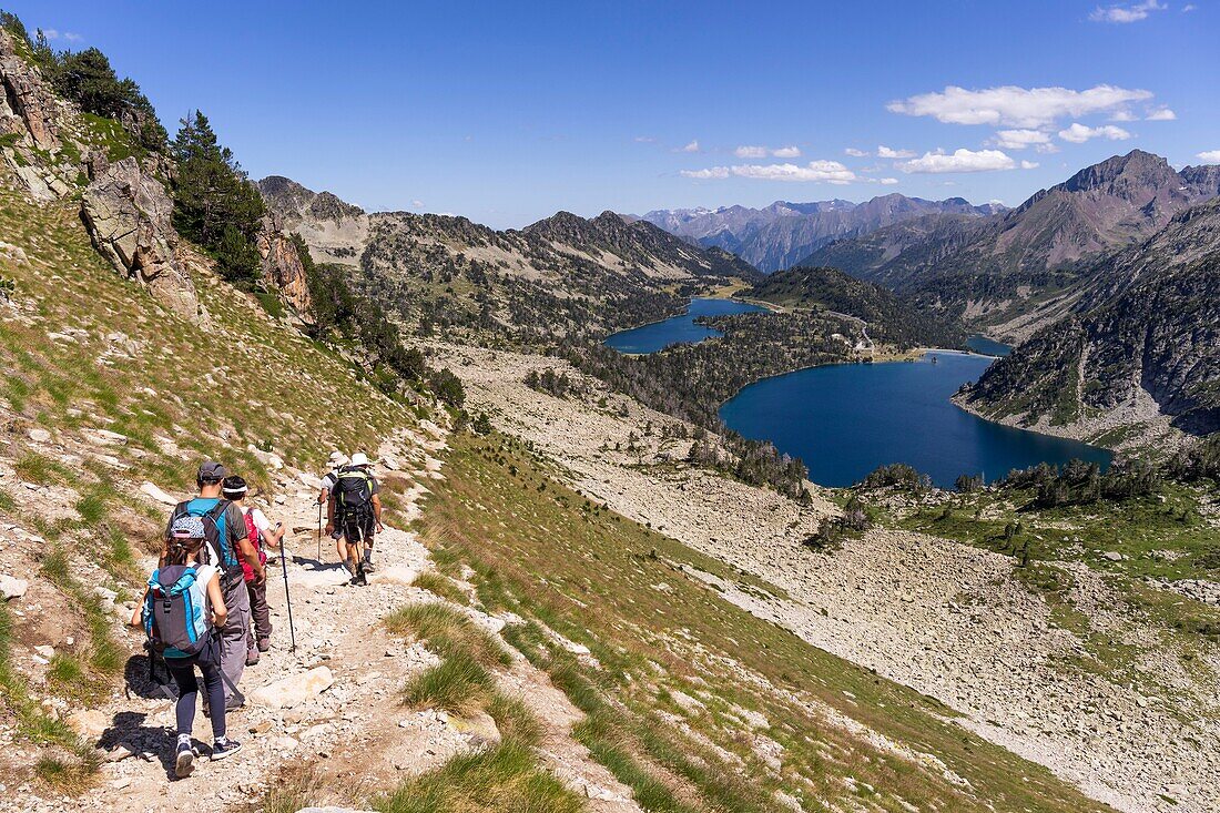 France, Hautes Pyrenees, Neouvielle Nature Reserve, Aumar Lake (2193 m) and Aubert Lake (2148 m)\n