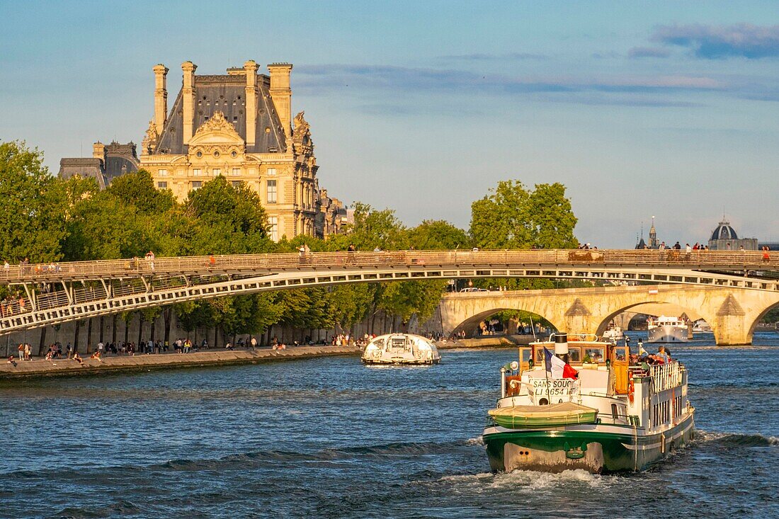 France, Paris, area listed as World Heritage by UNESCO, the Louvre museum and the Leopold Sedar Senghor Footbridge\n
