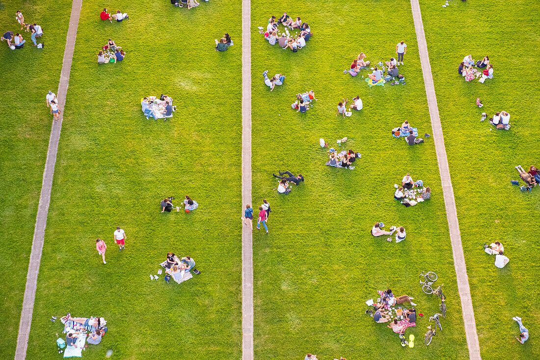 France, Paris, Andre Citroen Park, seen from the captive balloon, (aerial view)\n