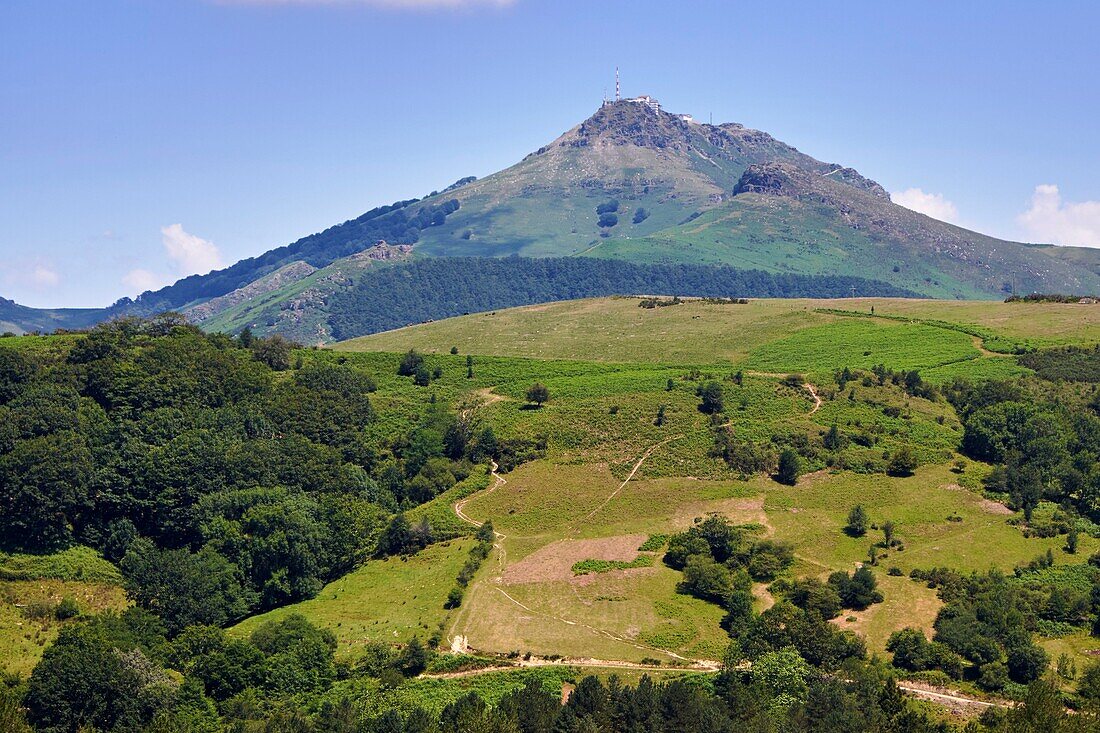 France, Pyrenees Atlantiques, Basque Country, Larrun (La Rhune) mountain from around Sare\n