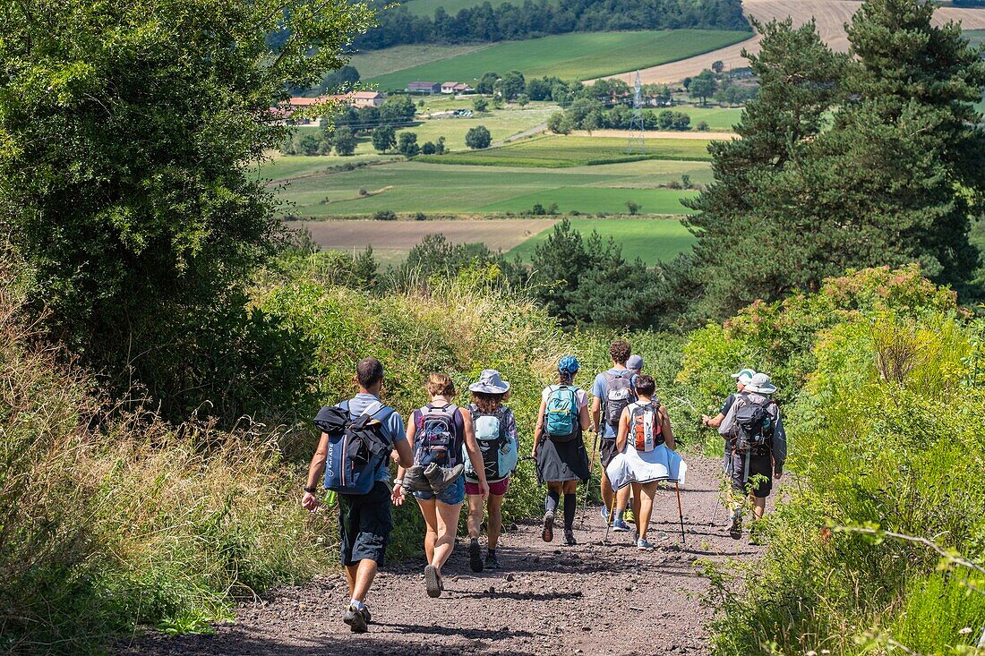 Frankreich, Haute-Loire, Bains, Wanderung auf der Via Podiensis, einem der französischen Pilgerwege nach Santiago de Compostela oder GR 65