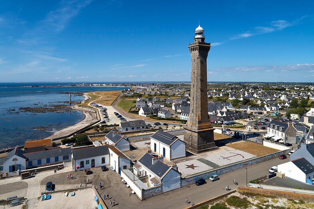 France, Finistere, Penmarch, Pointe de Penmarc'h, Eckmuhl Lighthouse, (aerial view)\n