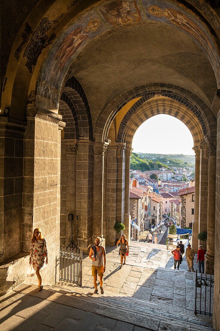 France, Haute-Loire, Le Puy-en-Velay, starting-point of Via Podiensis, one of the French pilgrim routes to Santiago de Compostela, Cathedral of Our Lady of the Annunciation\n