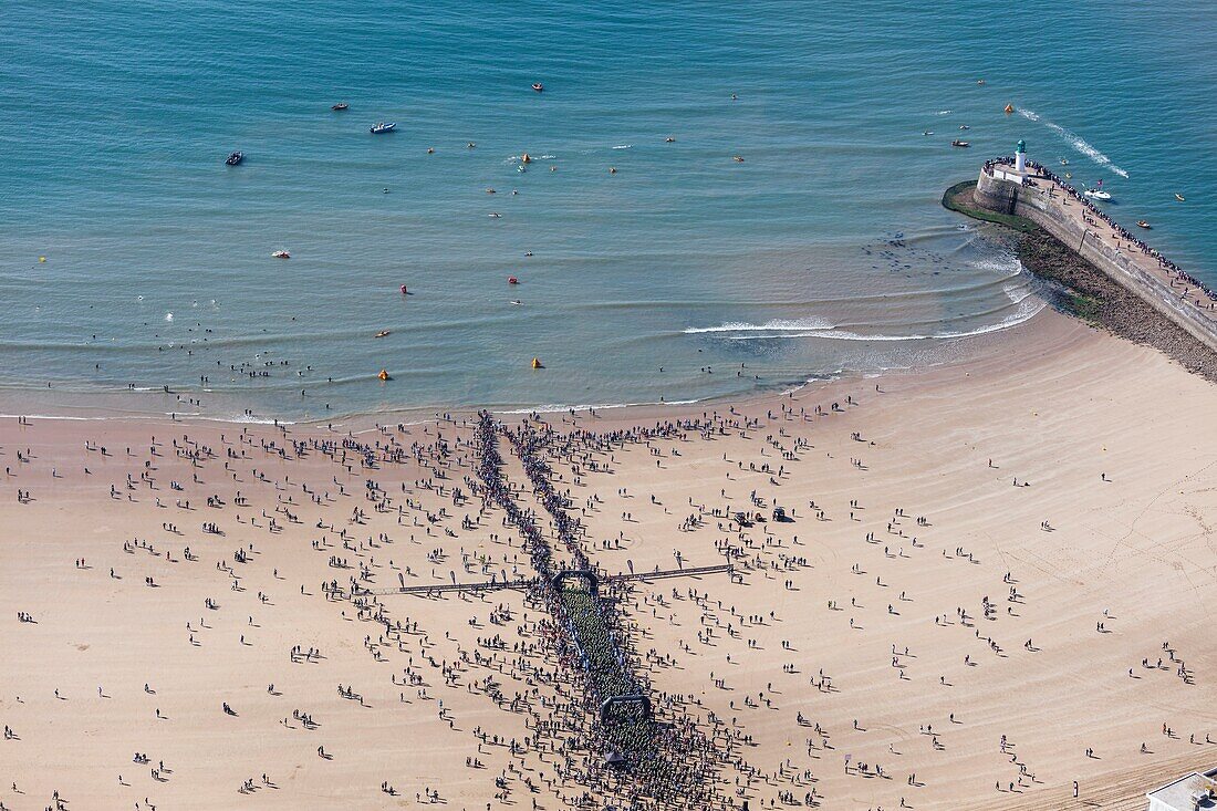 France, Vendee, Les Sables d'Olonne, ironman triathlon competition (aerial view)\n