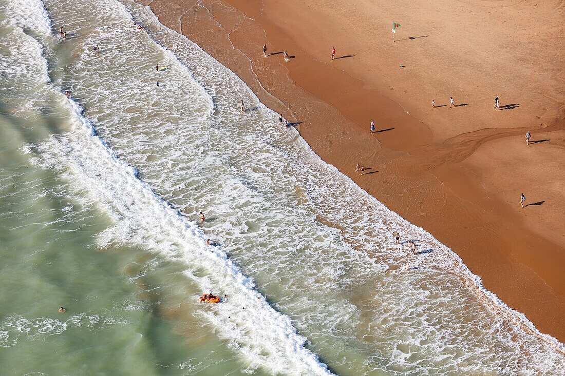 France, Vendee, La Tranche sur Mer, the beach in summer (aerial view)\n