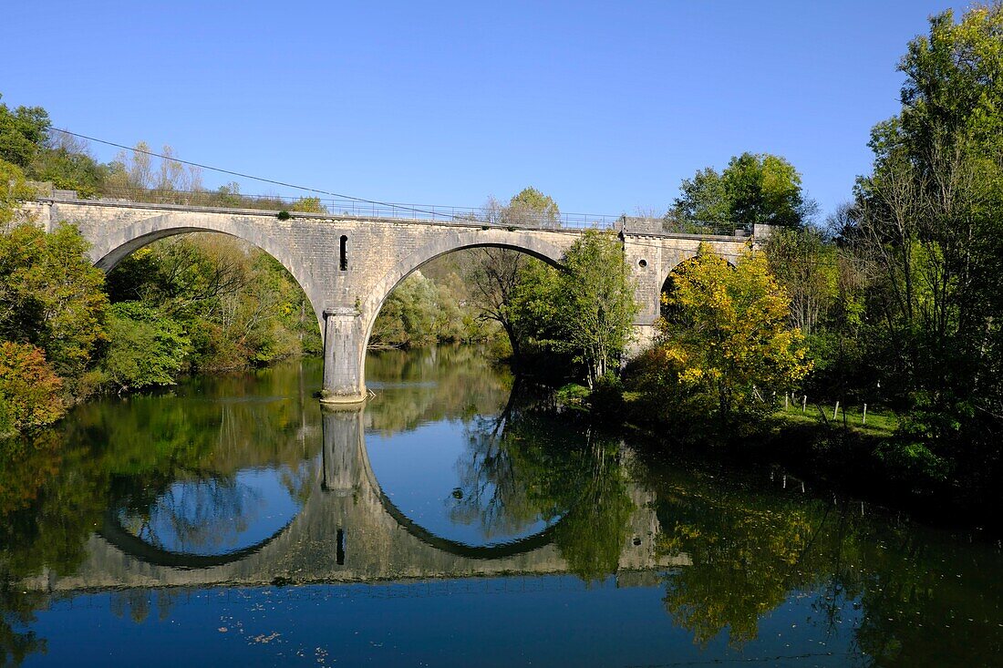 France, Doubs, Cleron, viaduct on the Loue, built for the company of the Doubs Railways, the line operated from 1910 to 1951\n