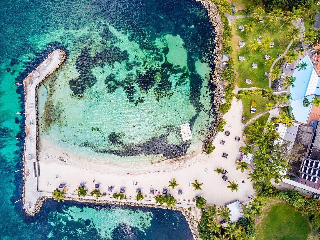 France, Caribbean, Lesser Antilles, Guadeloupe, Grande-Terre, Le Gosier, Creole Beach hotel (aerial view)\n