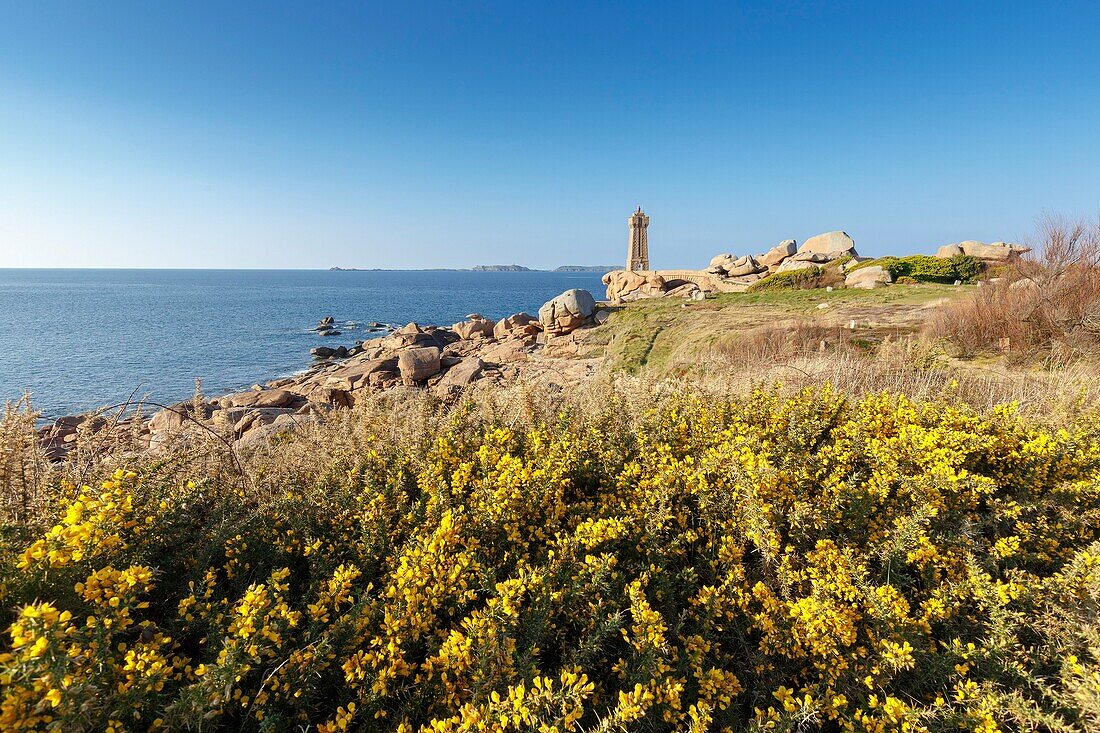 Frankreich, Cotes d'Armor, Rosa Granitküste, Perros Guirec, auf dem Zollwanderweg oder dem Wanderweg GR 34, Ploumanac'h oder Leuchtturm Mean Ruz