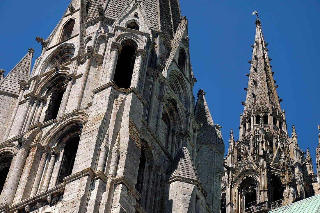 France, Eure et Loir, Chartres, Notre Dame cathedral listed as World Heritage by UNESCO, the towers\n